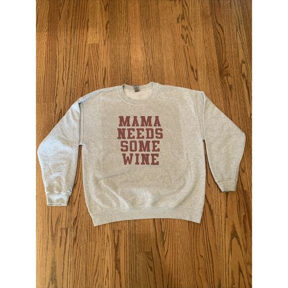 Gildan Heavy Blend Woman’s Large Gray “Mama Needs Some Wine” Sweater - Picture 1 of 6